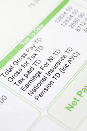 Close up of payslip showing deductionsの写真素材
