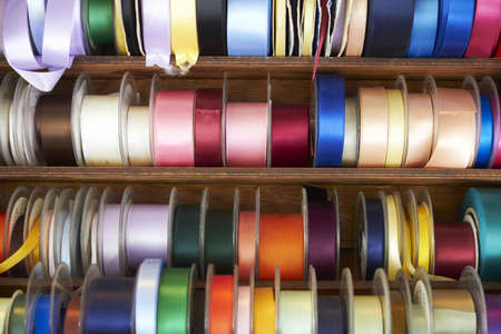 Display Of Ribbons On Market Stallの写真素材