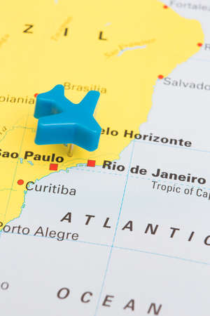 Model Aeroplane Over Map Of Brazilの写真素材