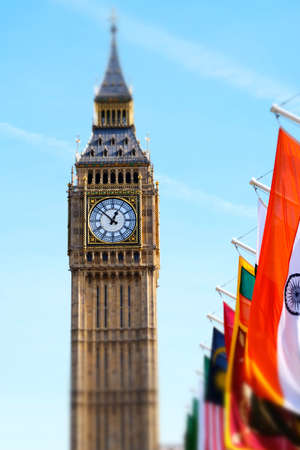 Minaturised Shot Of Big Ben And Palace Of Westminster With Flagsの写真素材