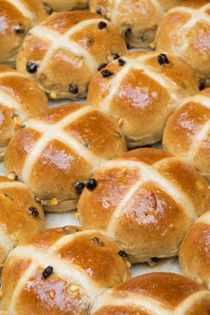 Freshly Baked Hot Cross Buns At Easterの写真素材