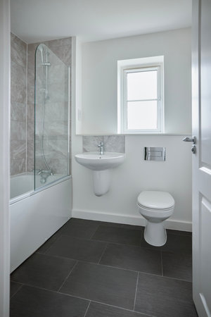 Empty Modern Bathroom With Shower Fitted In New Home On Moving In Dayの写真素材
