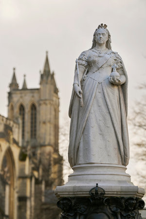 Statue Of Queen Victoria On College Green With Bristol Cathedral In Background UKの写真素材