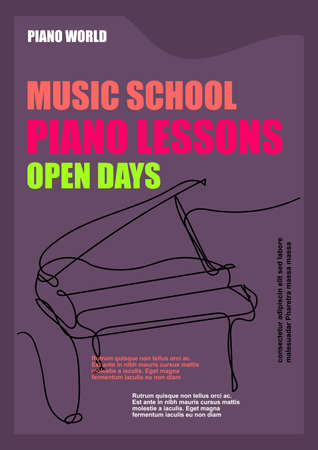 Vector flyer in one line design piano for banner, poster, cover or brochure. Bright neon colors. concert poster designのイラスト素材