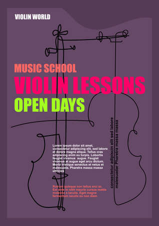 Vector poster one line design violin for banner, flyer or brochure. Bright neon colors. concert poster designのイラスト素材
