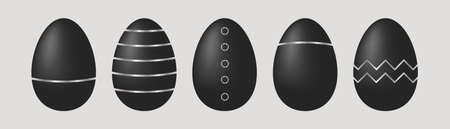 Black Easter eggs. Elegant design for postcard, invitation, illustration or website. Festive decor. Vector gradient, glitter.のイラスト素材