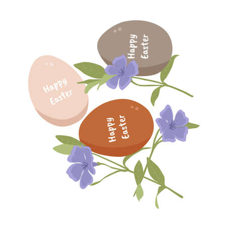 Easter illustration with eggs and flowers for card design, presentation, clothing print or website. Vector.のイラスト素材