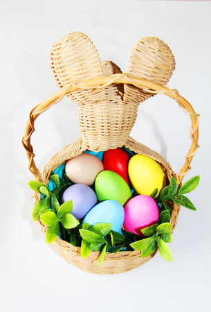 Easter eggs and creative, a basket of eggsの写真素材