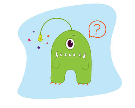 A cute cartoon alien with butterflies and question markのイラスト素材