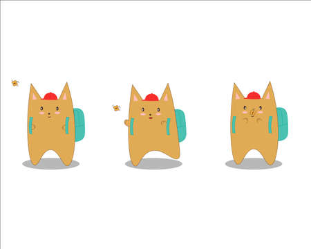 Cute cartoon school cat with butterflyのイラスト素材