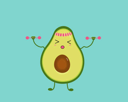 A cartoon avocado with dumbbellsのイラスト素材