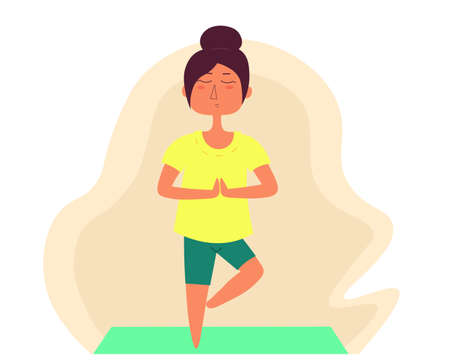 A cute cartoon girl doing yogaのイラスト素材