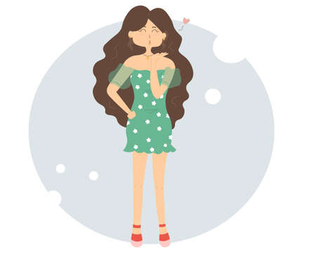 Cute caroon girl giving a flying kiss. Idea for International Kissing Dayのイラスト素材