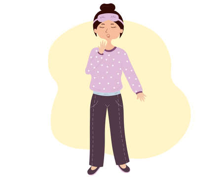 Cute cartoon yawning girl in pajamaのイラスト素材