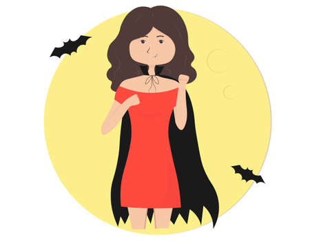 Cartoon vampire girl with bats. Idea for Halloweenのイラスト素材