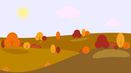 Autumn landscape with trees and hillsのイラスト素材