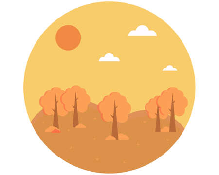 Round autumn landscape with trees and clouds at sunsetのイラスト素材