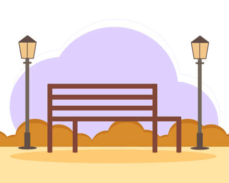 A bench with flashlights in the autumn parkのイラスト素材