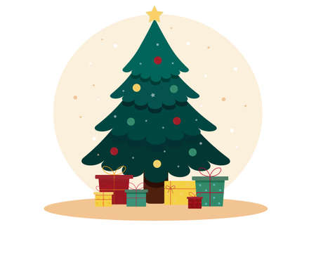 Christmas tree and Christmas gifts. Idea for Christmas cardのイラスト素材
