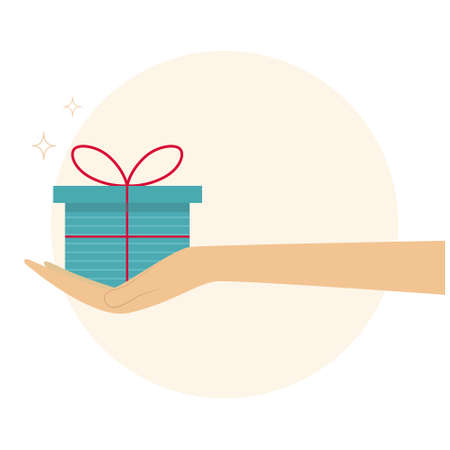 Hand with a blue gift. Idea for a greeting cardのイラスト素材