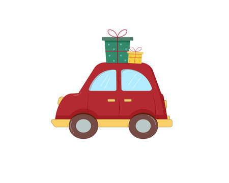 Cartoon car with gift boxes. Idea for Christmas and birthday cardのイラスト素材