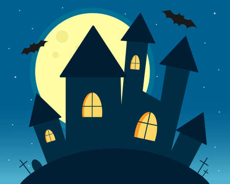 Halloween horror castle at night with gravesのイラスト素材