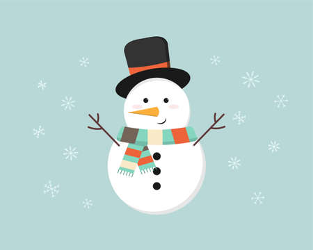 Cute cartoon snowman in a hat and a scarfのイラスト素材