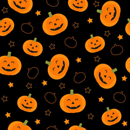 Pumpkins seamless Halloween pattern with starsのイラスト素材