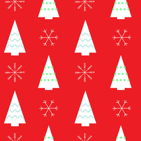 Seamless Christmas pattern with snowflakes and Christmas treesのイラスト素材