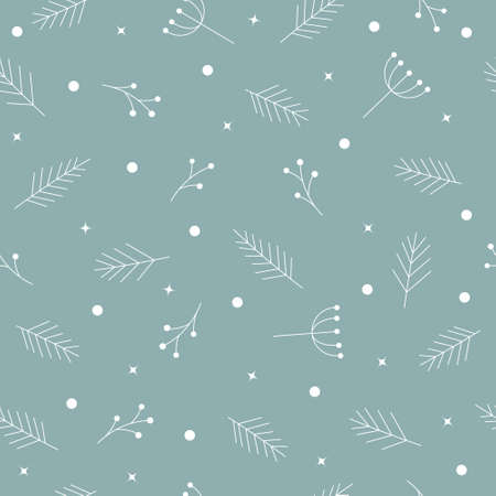 Fir branches berries and stars seamless winter patternのイラスト素材