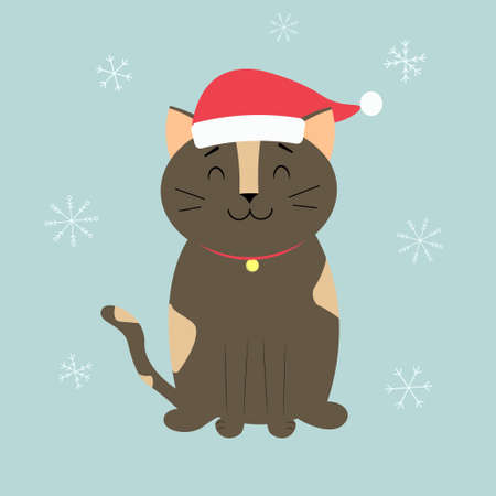 Cute cartoon cat in Christmas hatのイラスト素材