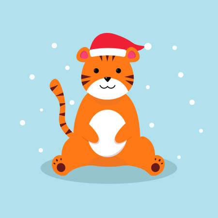 Cute cartoon vector Christmas tigerのイラスト素材