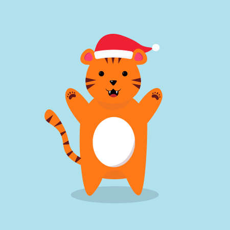 Cute cartoon tiger in Christmas hatのイラスト素材