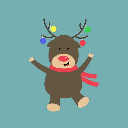Cute cartoon deer with Christmas balls on his hornsのイラスト素材