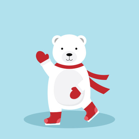 Cute cartoon bear skating and wavingのイラスト素材