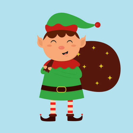 Cute cartoon elf with a bagのイラスト素材