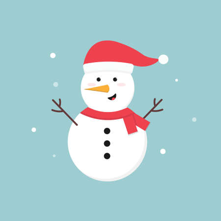 Cute cartoon snowman in Christmas hatのイラスト素材