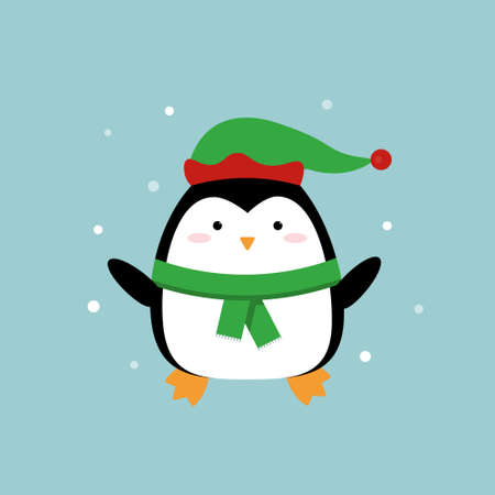 Cute cartoon penguin in elf hatのイラスト素材
