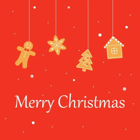 Cute cartoon Christmas card with gingerbreadのイラスト素材