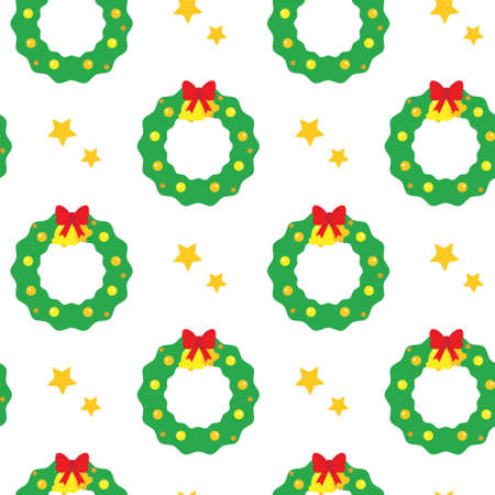 Cute cartoon Christmas wreath seamless patternのイラスト素材