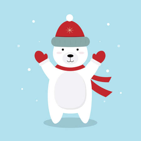 Cute cartoon polar bear in hatのイラスト素材
