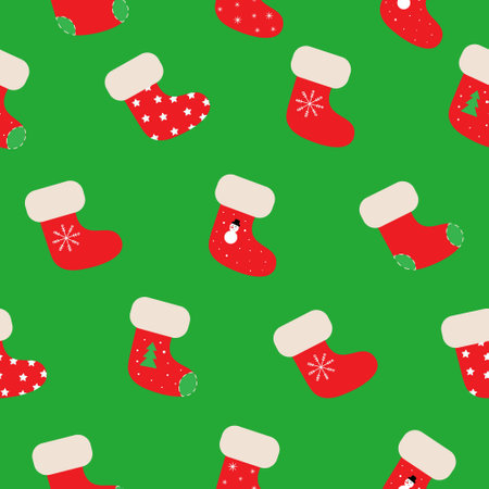 Cartoon Christmas stocking seamless patternのイラスト素材