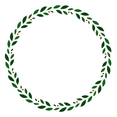 Green leaf and berries circle frameのイラスト素材