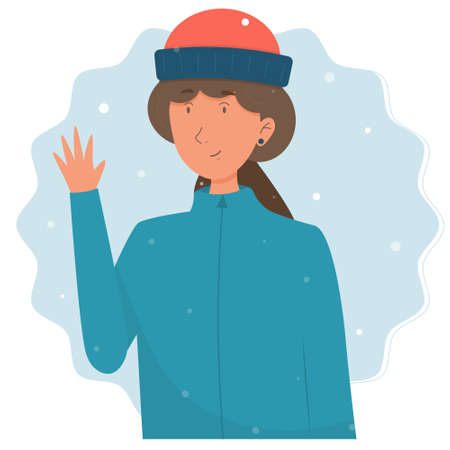 Cute cartoon winter girl wavingのイラスト素材