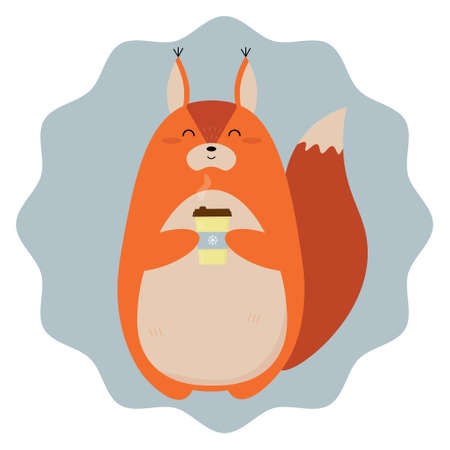 Cute cartoon squirrel with a coffeeのイラスト素材