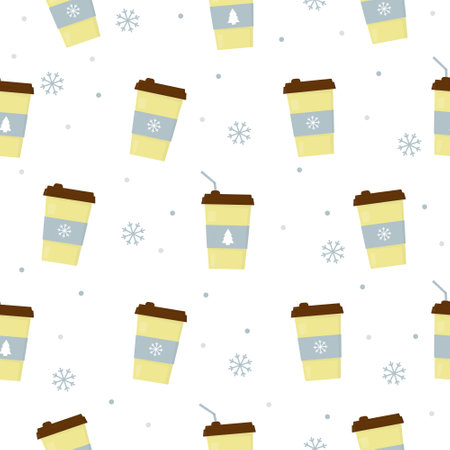 Winter coffee cup seamless patternのイラスト素材