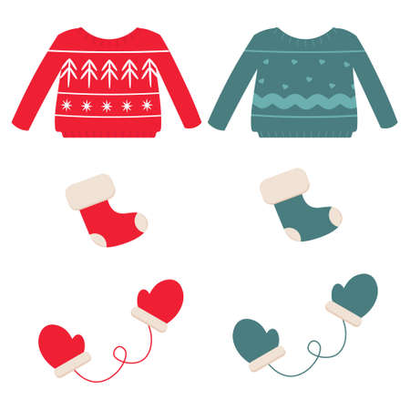 Blue and red winter clothes setのイラスト素材
