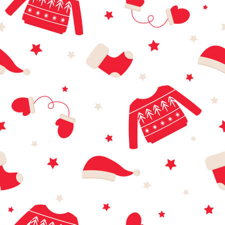 Cartoon red Christmas clothes seamless patternのイラスト素材
