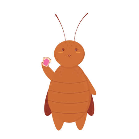 Cute cartoon cockroach eating a sandwichのイラスト素材