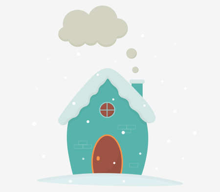 Cute cartoon blue winter houseのイラスト素材